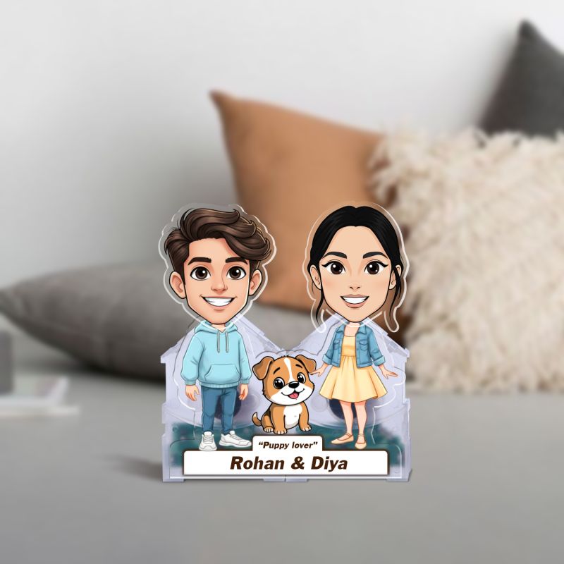 Personalized Puppy Lover Bobblehead Caricature Solar Powered with Shaking Head Feature for Living Room Car Dashboard Home Decor Office Desk Gift for Couples, Sister & Brother